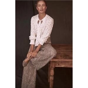 Anthropologie Cream and Brown Wide Leg Pants